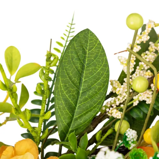 Northlight Hydrangea and Rose Artificial Floral Wreath - 24" - Yellow {6}