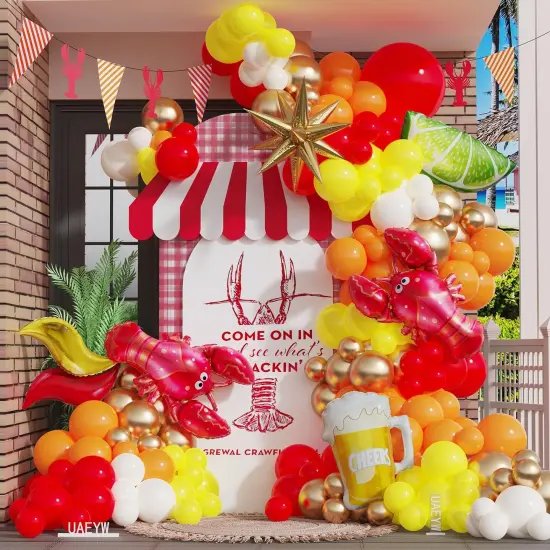 140Pcs Crawfish Foil Balloons Garland Arch Kit (Red Orange Yellow) {1}
