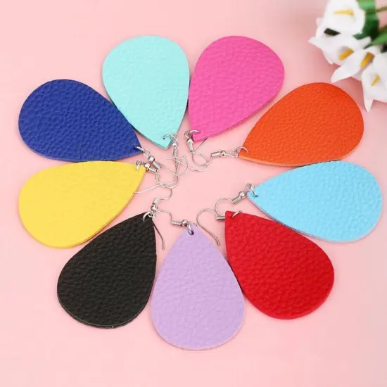 Waterdrop Leather Earrings Boho Hook Drop Dangle Jewelry Soccer 4 {4}