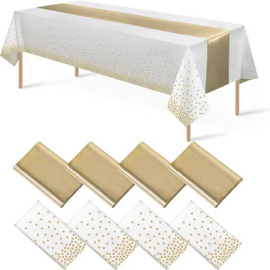 8Pack Disposable Plastic Tablecloths and Satin Table Runner Set {1}