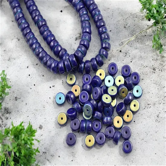 *50* 6x3mm Blue Picasso Washed Opaque Indigo AB Heishi Beads {3}