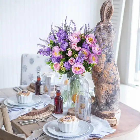 Artificial Flowers Silk Rose Peony Bouqets Purple Faux Flowers Indoor Spring Silk Floral Arrangements for Home Table Centerpieces Wedding Outdoor Decorations {4}