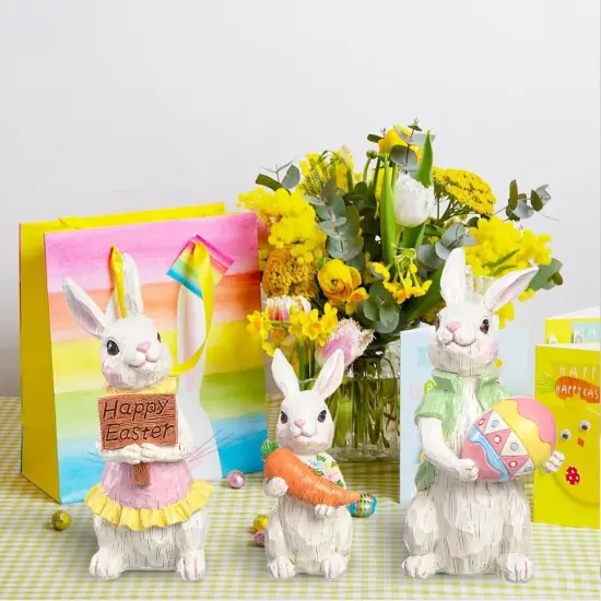 3PCS Easter Gnomes Resin Bunny Statues Decorations for Home Funny Rabbit Spring Summer Table Figurines {2}