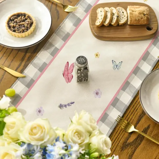 Buffalo Plaid Vase Lavender Tulip Spring Table Runner, Seasonal Kitchen Dining Table Decoration for Home Party Decor 13x72 Inch {4}