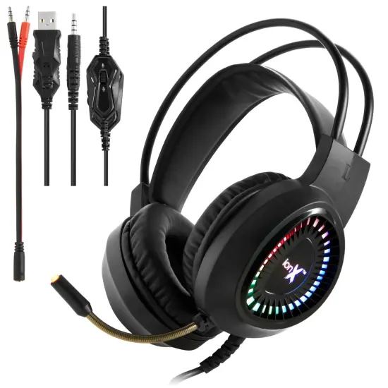 Wired Gaming Headphones with Microphone, Over the Ear 3.5mm Headphones with Microphone and RGB Lighting (Black) {1}