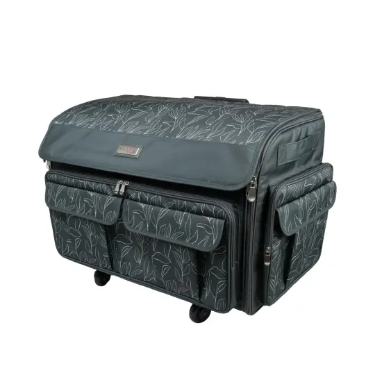 Everything Mary XXL 4 Wheel Collapsible Rolling Sewing Machine Storage Case, Grey Floral {6}