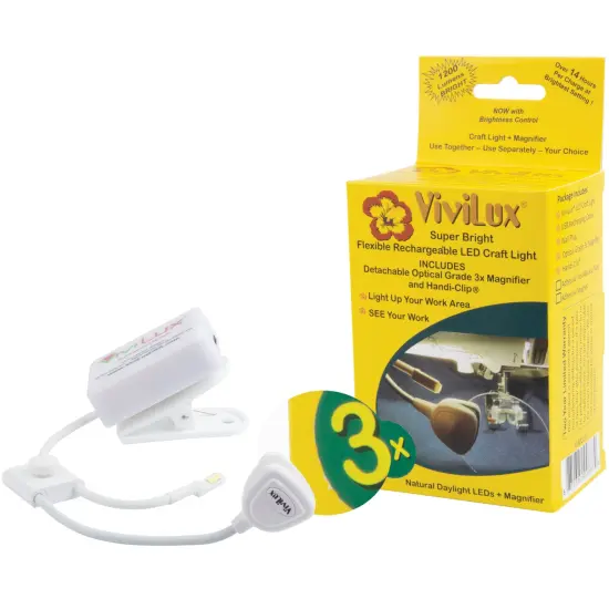 ViviLux LED Craft Light with 3X Magnifier, Flexible Task Lighting for Crafts, Sewing & Reading, Optical Grade Magnifying Glass, Handi-Clip & Hook and Loop Tape {1}