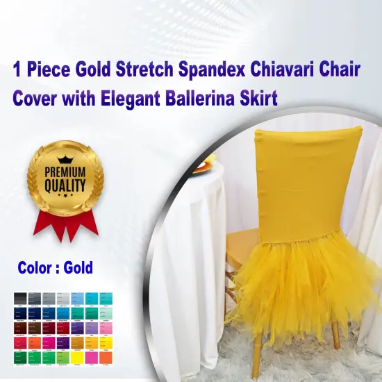 1 Piece Gold Stretch Spandex Chiavari Chair Cover with Elegant Ballerina Skirt {1}