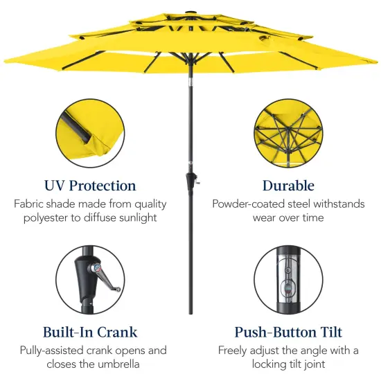 Best Choice Products 10ft 3-Tier Patio Umbrella, Market Sun Shade w/ Tilt Adjustment, Easy Crank Yellow {6}