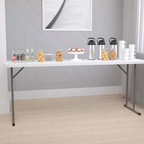 Emma and Oliver 70.8 Inch Plastic Folding Training Table Granite White {1}