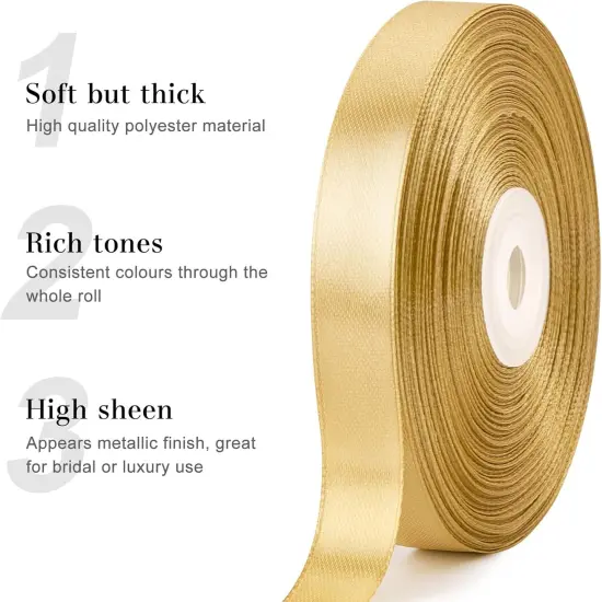 1/2 Inch 50 Yards Champaign Gold Satin Ribbon {2}