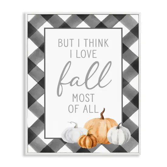 Love Fall Festive Phrase Autumn Plaid BorderFramed Giclee Art Gray {7}