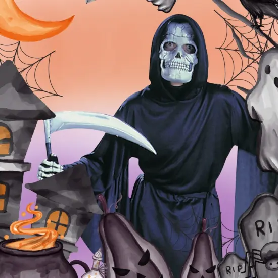 Horror Robe Boys Costume Halloween Black Hooded Robe Belt Scary Party Outfit {3}