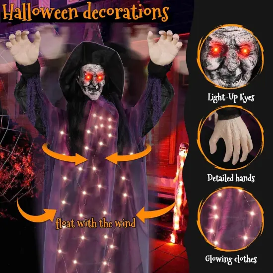 Hanging Witch Decoration with Light-up Eyes - 95CM {4}