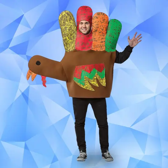 Hand Turkey Adult Costume Funny Thanksgiving Tunic with Colorful Drawing Details {5}