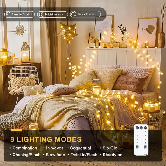 33ft Warm White Christmas String Lights Plug in with Remote {2}