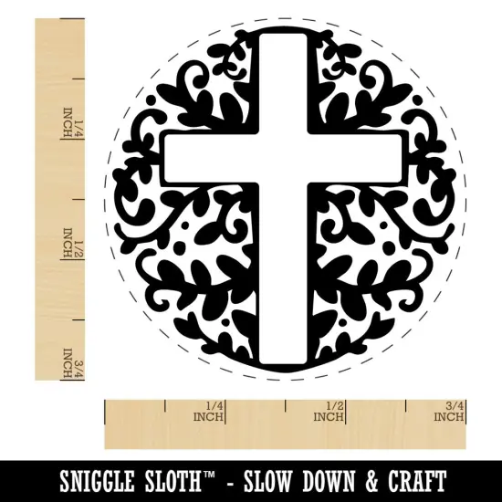 Ivy Floral Cross Easter Christianity Religious Symbol Self-Inking Rubber Stamp Black {1}