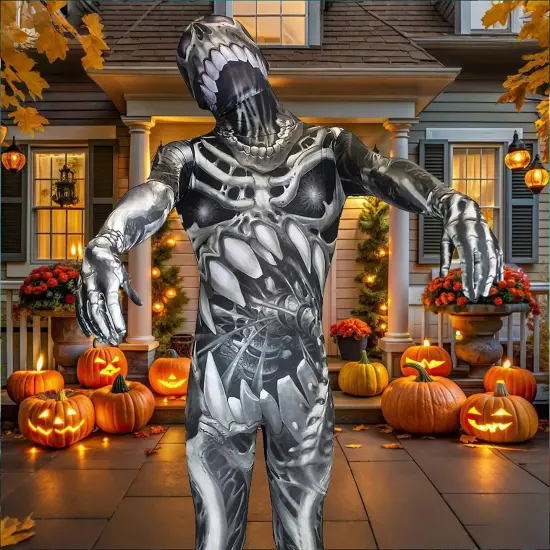 Men's Skull N Bones Morphsuit Halloween Skeleton Spandex Bodysuit with Mask and Hood Costume {5}