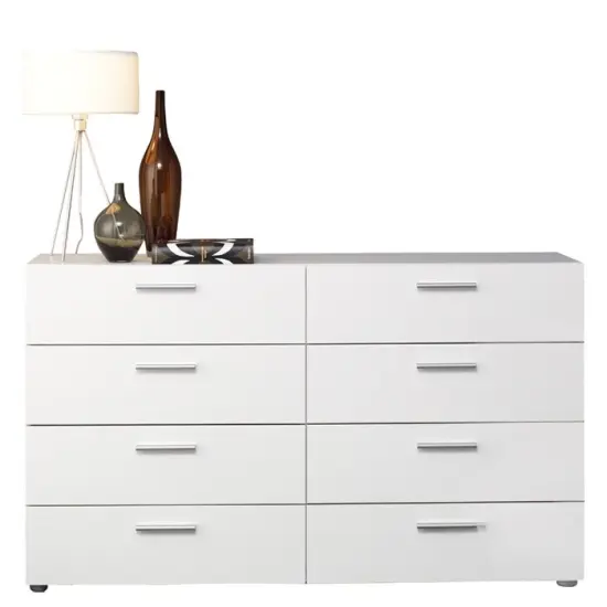 Modern 8-Drawer Double Dresser for Bedroom Storage with Metal Hardware and Foil Finish White {2}