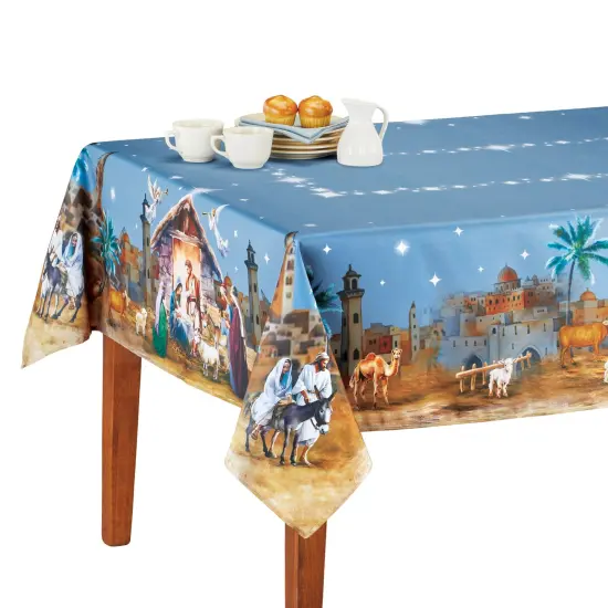 Collections Etc Detailed Holy Night Printed Tablecloth {2}