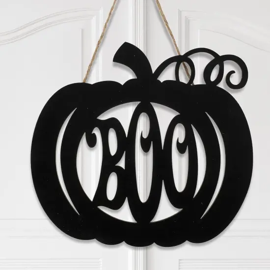 Halloween Door Hanger Black Boo Door Sign Decor - Pumpkin Style {1}