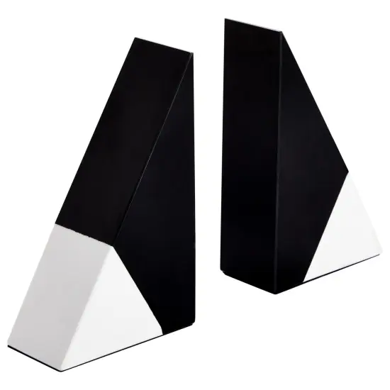 Set of 2 Decorative Bookends for Shelves, Marble Decor (Black and White) {1}