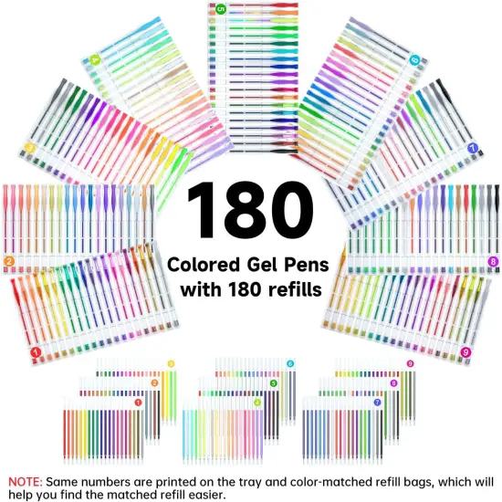 360 Pack Gel Pens Set, 180 Colors Gel Pen Set Plus 180 Color Refills Perfect for Adult Coloring Books Doodling Drawing Art Markers {2}