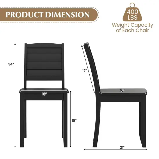 Costway Armless Wood Dining Chair Set of 2 with Rubber Wood Legs Curved Backrest Kitchen White/Black {3}