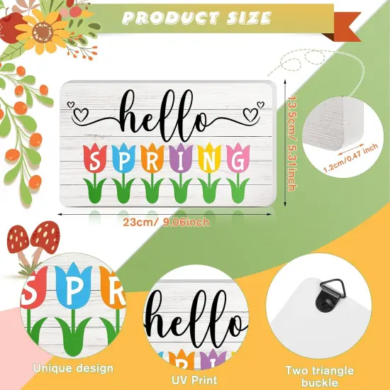 Hello Spring Wood Sign for Home Farmhouse Decor 9 x 5.3 Inch Spring Table Centerpiece Freestanding Decor Wooden Cutout Decoration {3}
