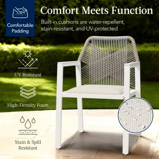 Best Choice Products Set of 2 Indoor/Outdoor Aluminum Woven Rope Dining Chairs w/ Armrests White/Alpine {4}
