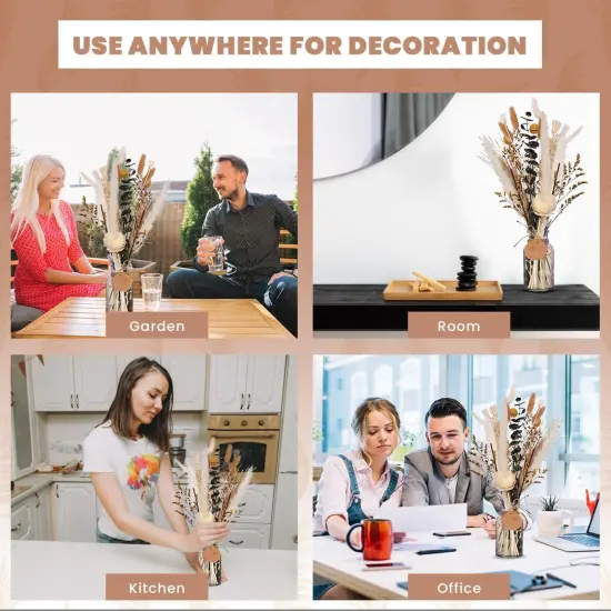 Homey Breeze Natural Dried Pampas Grass (Glass Vase Included) 15 Inches 23 Pcs 10 Styles Included, Small Pampas Dried Flower Arrangement {5}