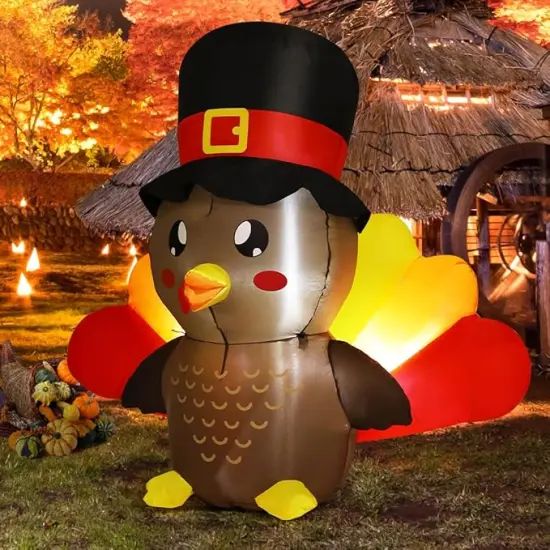 GOOSH 5 FT Tall Thanksgiving Inflatables Turkey Baby in Hat with Built-in LEDs {4}
