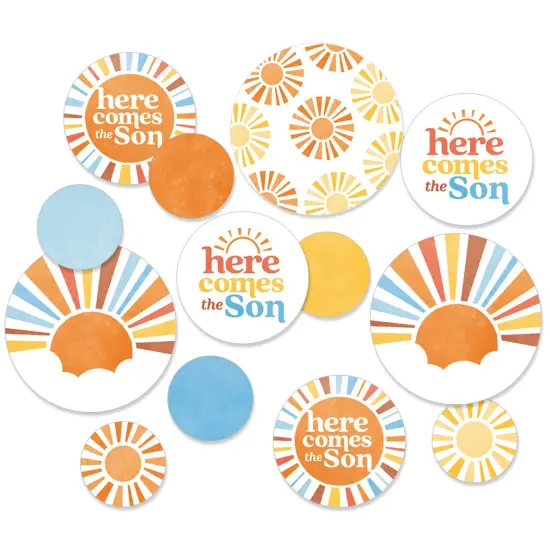 Big Dot of Happiness Here Comes The Son Baby Shower Decor, Boy Boho Giant Circle Confetti, Retro Sunshine Party Decorations - 27 Count {1}