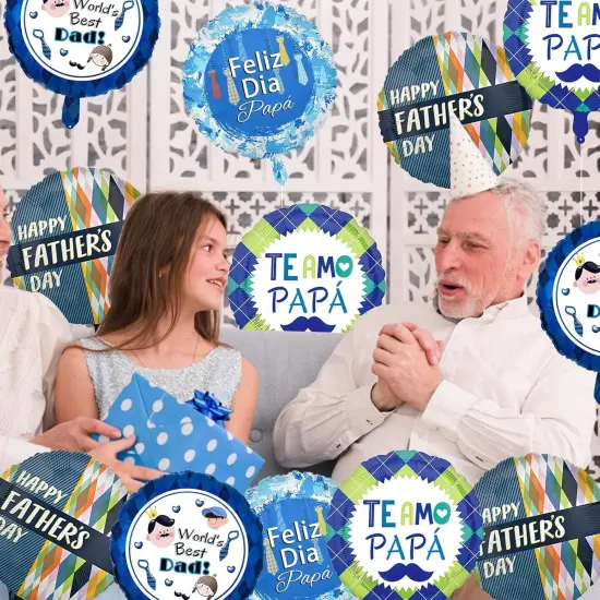 20 Pcs Father's Day Balloons, Happy Father's Day Mylar Balloons, Blue, White, Round, Self Sealing, Unisex, Adults {3}