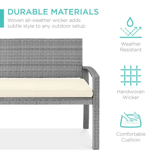 Best Choice Products 2-Person Outdoor Wicker Bench Garden Patio Porch Furniture w/ 700lb Capacity, Cushion Cream/Gray {5}