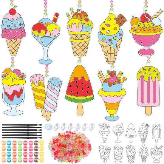 30 Sets Summer Suncatchers Window Art Drawing Kits DIY Ice Cream Sun Catcher Crafts Bulk Paint Your Own Window Hanging Ornaments {1}