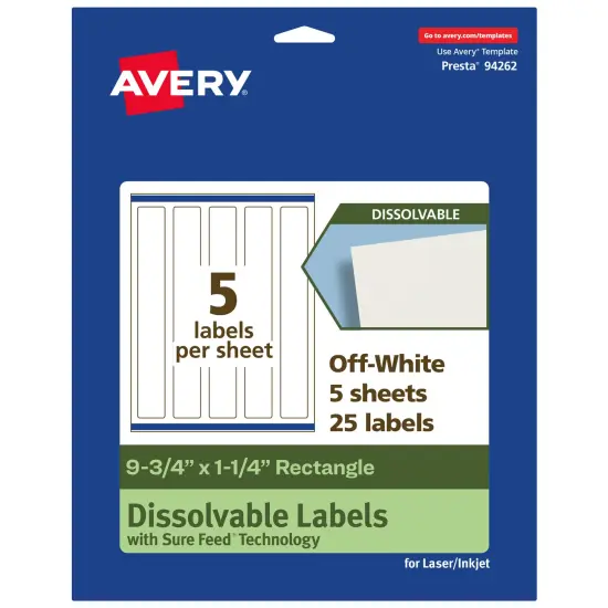 Avery Dissolvable Labels, 9.75" x 1.25" Rectangle {7}