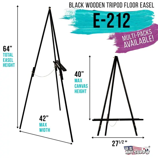 64" Black Wooden Easel Stand - Adjustable A-Frame Tripod for Painting, Drawing, Photos & Signs - Lightweight Easels, Wood Easel Stand for Sign Wedding Display 40" Canvas Capacity {2}