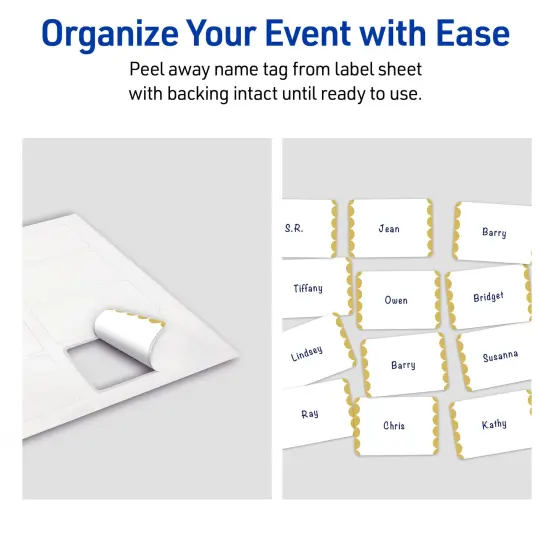 Avery® Printable Rectangle Adhesive Name Tags, Gold Dots Edge Design, 2-1/3" x 3-3/8", Matte White Removable Name Tags, Laser/Inkjet, 80 Total, Great for Name Badges {6}