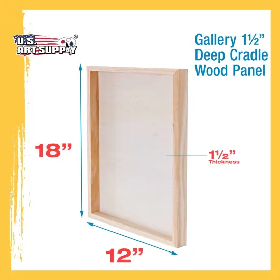 Unfinished Cradled Wood Panels for Painting, 2 Pack of 12x18 inch - Gallery Birch Wooden Canvas Boards 1-1/2" Deep - Mixed-Media Craft, Acrylic, Oil, Encaustic, Paint Pouring {3}