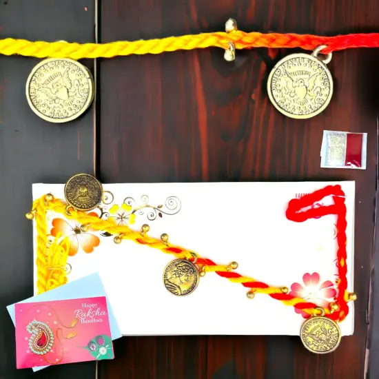 2 CT Golden Pendent Rakhi, Rakhi for Brother, Rakhi for Sister, Rakhi Card, Rakhi Bracelet, Rakhi Gift, Raksha Bandhan, Handmade Rakhi Gifts {2}