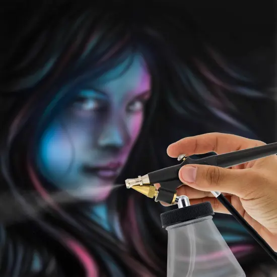 Master Economy E96 Single-Action External Mix Siphon Feed Airbrush Set with 0.5mm Tip Broad Spray Pattern & 5 ft. Air Hose {6}