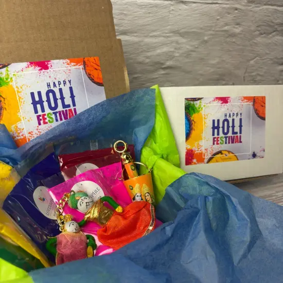 Holi Gift Hamper Holi Decoration Premium Handmade Indian Gift Hamper Holi Party Favors Festive Hamper Holi Gulal Colors, Radhe Krishna Pichkari Bucket, Keychains {2}