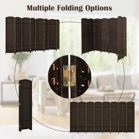 Costway 8-Panel Room Divider 6 FT Tall Folding Privacy Screen with Solid Wood Frame Brown/Black {12}