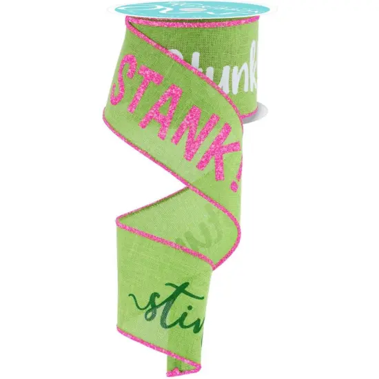 2.5" Stink Stank Stunk Ribbon: Pink/Green (10 Yards) {1}