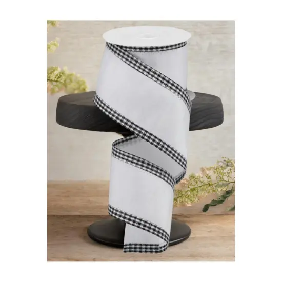 2.5" Faux Dupioni Gingham Edge Ribbon: White (10 Yards) {2}