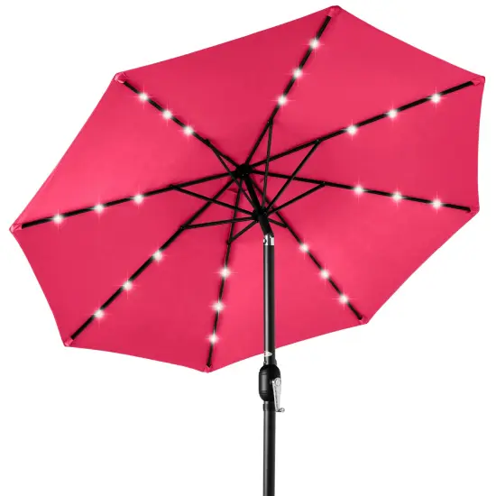 Best Choice Products 10ft Solar LED Lighted Patio Umbrella w/ Tilt Adjustment, UV-Resistant Fabric Hot Pink {1}