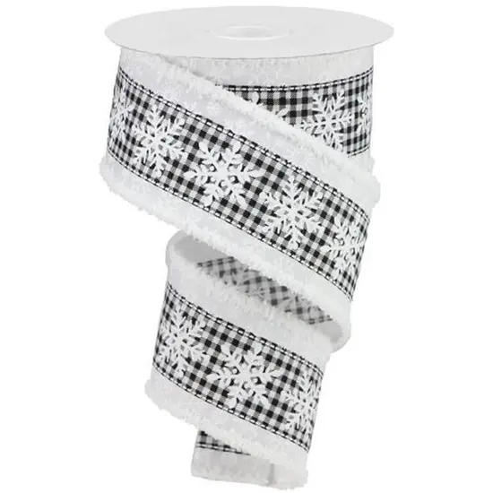 2.5" Snowflakes Check Drift Ribbon: White (10 Yards) {1}
