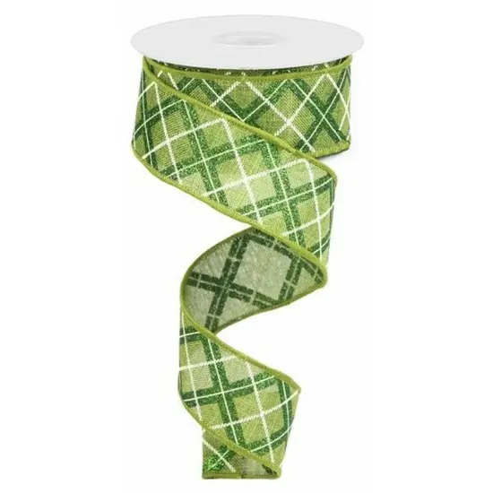 1.5" Diagonal Glitter Check Ribbon: Moss Green (10 Yards) {1}