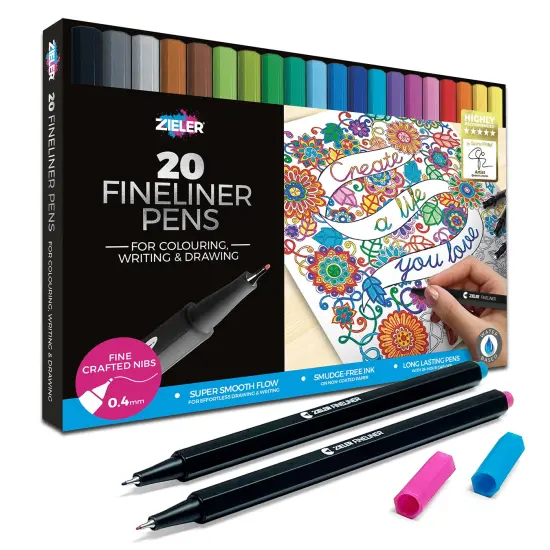 20 Colour Fineliner Pens Set 0.4mm Line Width Assorted Colours {1}
